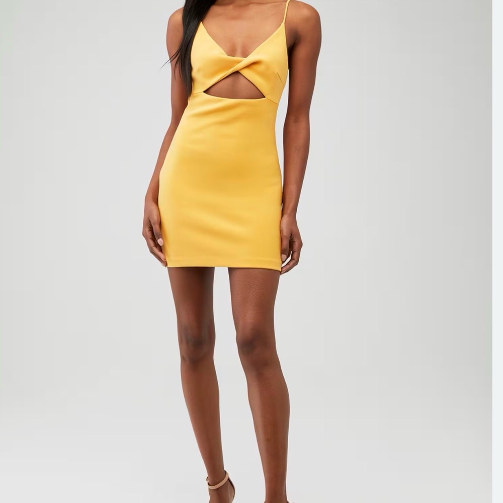 Bec & Bridge Yellow Twist Cutout Spaghetti-Strap Mini Dress